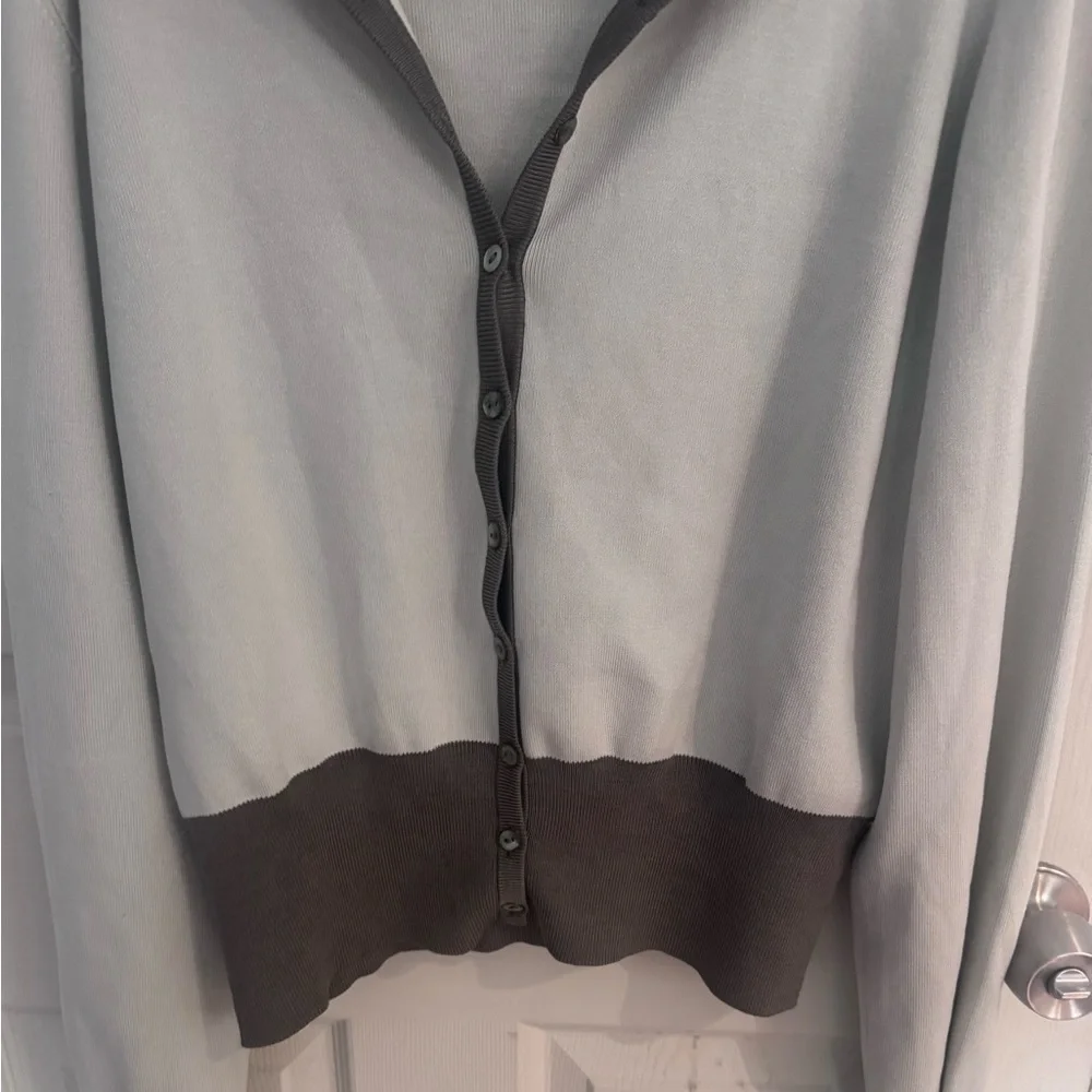 YANSI FUGEL GRAY PONTE SILK KNIT CREW NECK LONG SLEEVE BUTTON UP CARDIGAN XL